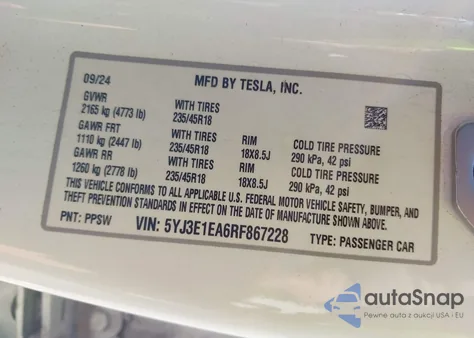 2024 Tesla Model 3 Long Range Dual Motor All-Wheel Drive/Rear-Wheel Drive из США, поврежденный, VIN 5YJ3E1EA6RF867228